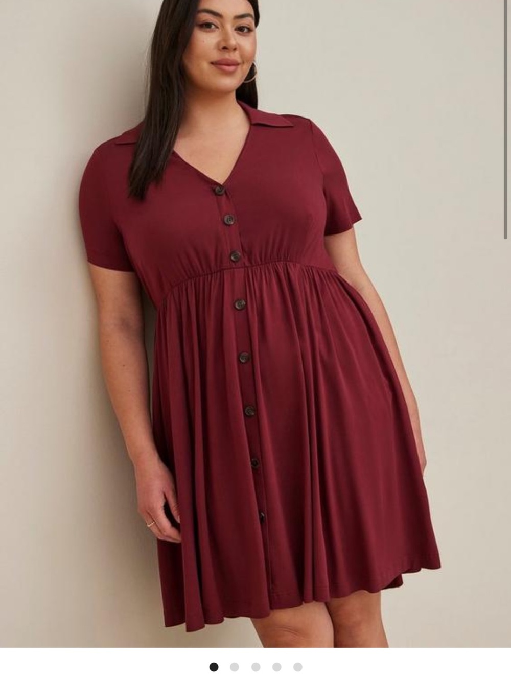 torrid maroon Button-Front Midi Dress with Collar